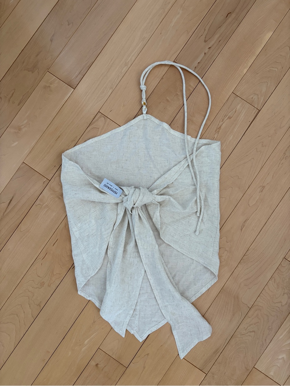 Linen Tie-Back Halter Top in Natural Beige